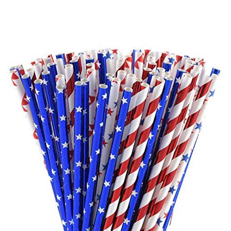 Super Big Clearance! ALINK American Flag Red Blue White Paper Straws, 100 Biodegradable Straws for Memorial Day /4th of July, Super Bowl, Patriotic Party, Americana Themed Party Celebration, Christmas Decorations and Holiday