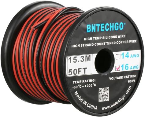 BNTECHGO 16 Gauge Flexible 2 Conductor Parallel Silicone Wire Spool Red Black High Resistant 200 deg C 600V for Single Color LED Strip Extension Cable Cord,model,100ft Stranded Copper Wire