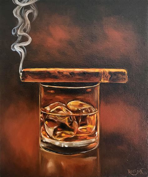 Biuteawal - Cigar Whisky Canvas Prints Wall Art Wine Liquor Still Life Pictures Paintings for Kitchen Bar Pub Home Modern Decorations Giclee Artwork Stretched and Framed Ready to Hang
