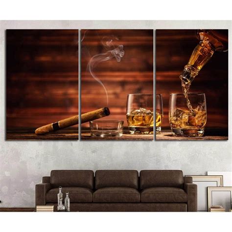 Biuteawal - Cigar Whisky Canvas Prints Wall Art Wine Liquor Still Life Pictures Paintings for Kitchen Bar Pub Home Modern Decorations Giclee Artwork Stretched and Framed Ready to Hang