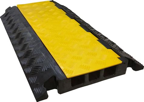 Electriduct Cable Protector 3 Channels 2" x 1.75" Traffic Hose and Wire Cover Rubber Black Base with Yellow Lid (3 Feet) 5,000 lbs/axle