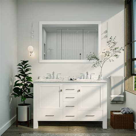 Eviva Aberdeen 48" Gray Transitional Double Sink Bathroom Vanity w/White Carrara Top