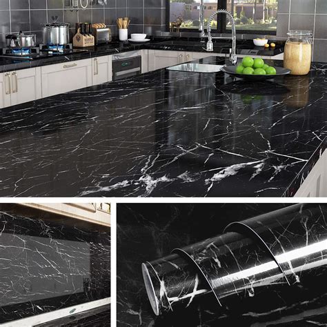 Livelynine 197 X 36 Inch Wide Black Marble Contact Paper for Desk Kitchen Countertop Peel and Stick Removable Wallpaper Marble Waterproof Counter Top Laminates Bathroom Vanity Walls Table Cover
