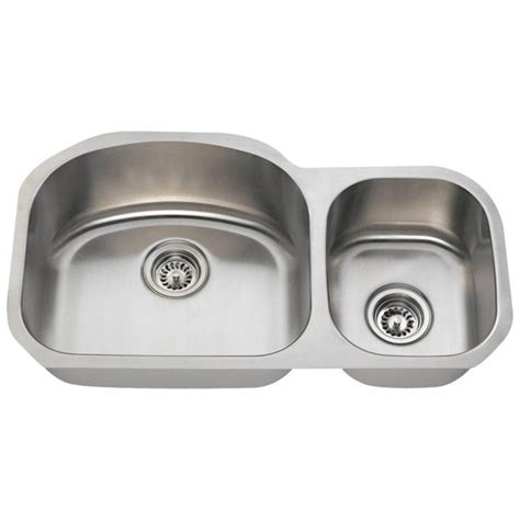 MR Direct 501L-16 Stainless Steel Undermount 32-1/8 in. Double Bowl Kitchen Sink, 16 Gauge