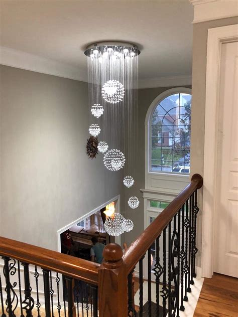 Moooni Modern Spiral 11 Sphere Rain Drop Crystal Chandelier Large Flush Mount High Ceiling Light Fixture for Entryway Foyer Staircase W 31.5" X H 110"