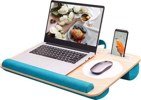 Rentliv Lap Desk - Home Office Portable Laptop Lap Desk with Cushion Mouse Pad,Wrist Pad and Phone Holder- Fits up to 17 inches Laptop Desk -Blue