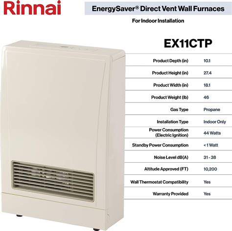 Rinnai EX11CTP Space Heater Wall Furnace, Direct Vent, Propane Gas (11K BTU)