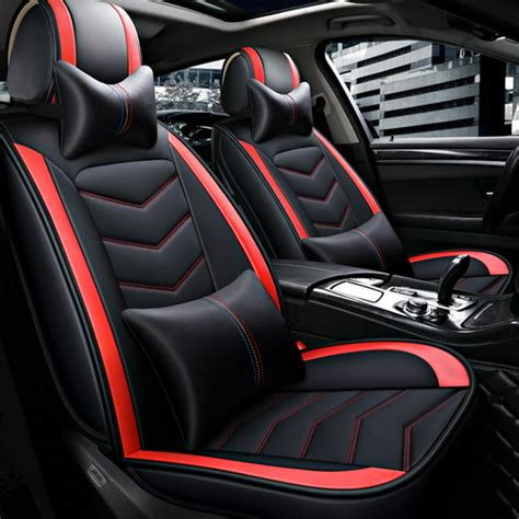 Saienon Luxury PU Leather Auto Car Seat Covers 5 Seats Full Set Universal Fit. (Luxurious Black-Gold)