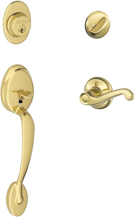 Schlage Lock Company Plymouth Single Cylinder Handleset and Left Hand Flair Lever, Bright Brass (F60 PLY 605 FLA LH)