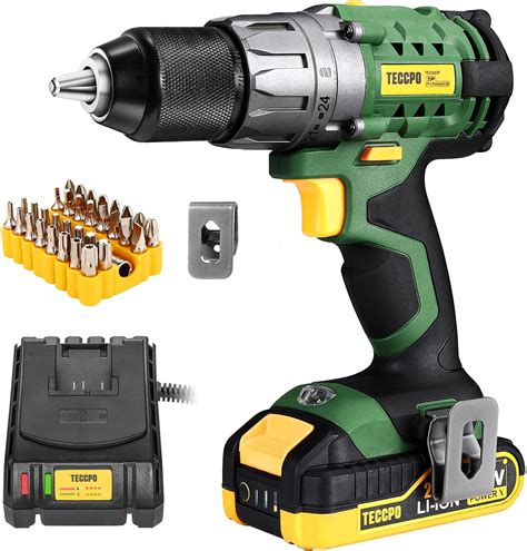 Flash Deals - 60% OFF TECCPO Cordless Drill, 20V Drill Driver 2000mAh Battery, 530 In-lbs Torque, Torque Setting, Fast Charger 2.0A, 2-Variable Speed, 33pcs Accessories, 1/2" Metal Keyless Chuck