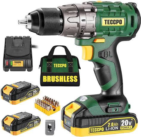 Flash Deals - 60% OFF TECCPO Cordless Drill, 20V Drill Driver 2000mAh Battery, 530 In-lbs Torque, Torque Setting, Fast Charger 2.0A, 2-Variable Speed, 33pcs Accessories, 1/2" Metal Keyless Chuck