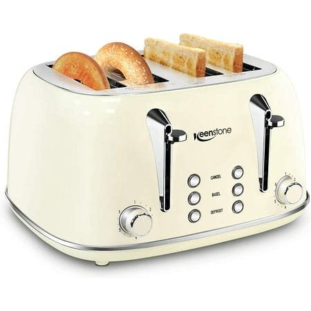 Toaster 4 Slice, Keenstone Retro 4 Slots Stainless Steel Toaster with Bagel, Cancel, Defrost Function - Red